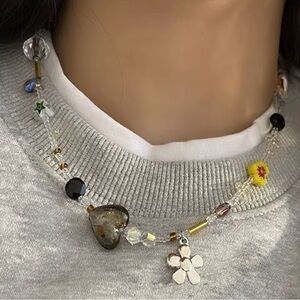 Colorful Beaded Candy Necklace Heart and Flower Charms